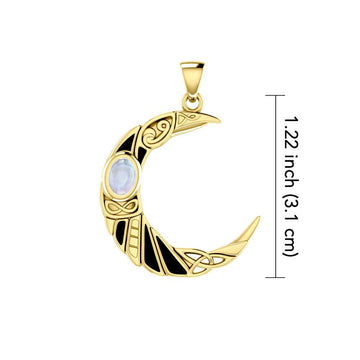 The Celtic Moon Raven 14K Yellow Gold Pendant with Gemstone GPD5262 - Jewelry